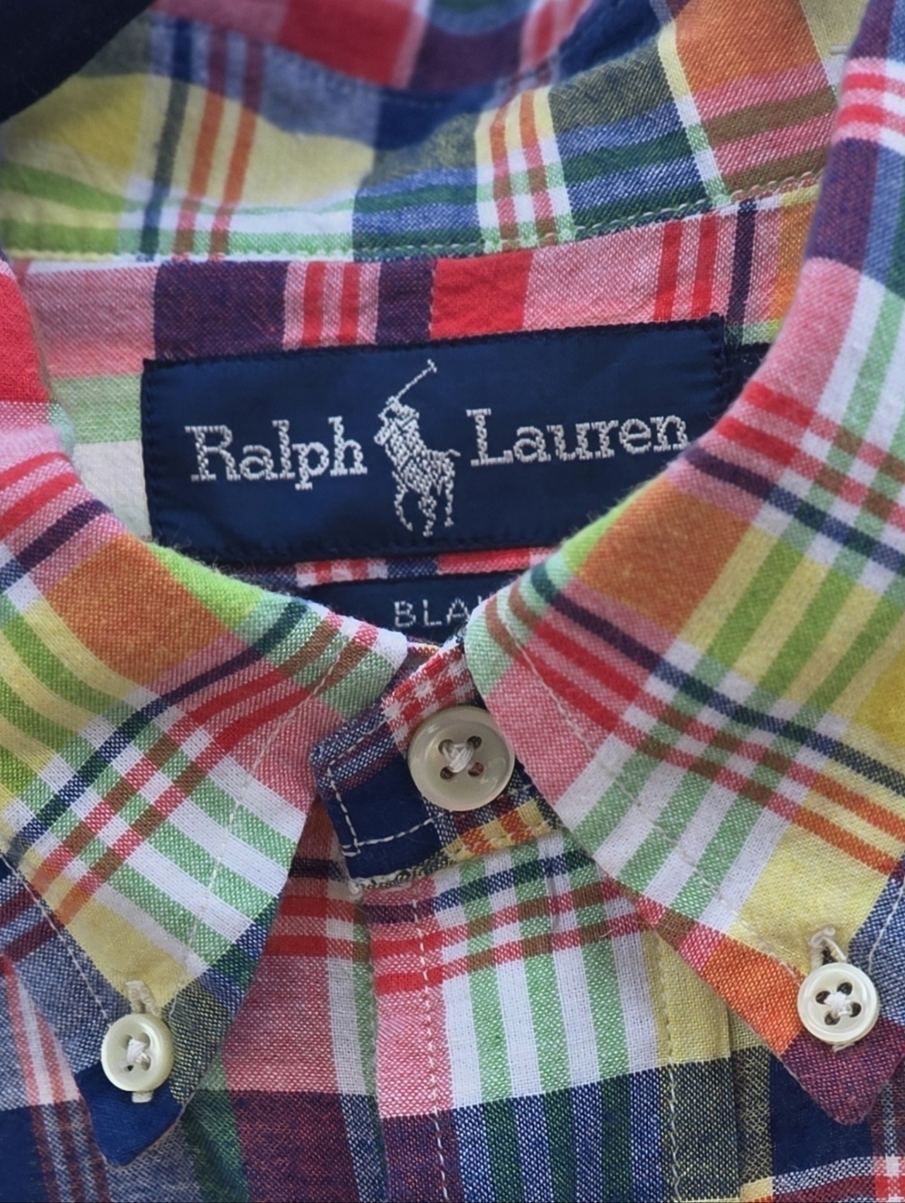 Vintage 90s Polo Ralph Lauren Blake Madras Plaid Cotton Shirt Large EUC - Picture 3 of 17